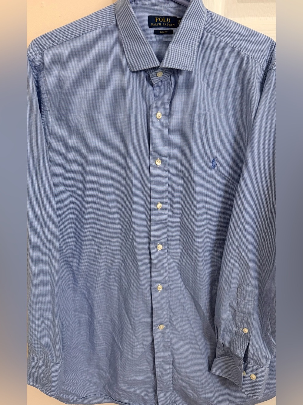Polo Ralph Lauren 100% Cotton Blue & White Men’s 17.5 (XL) Long Sleeve Button